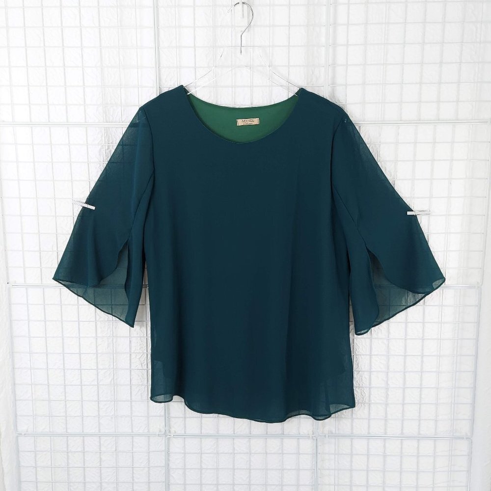 Acevog Chiffon Flutter 3/4 Sleeve Pullover Blouse - image 1